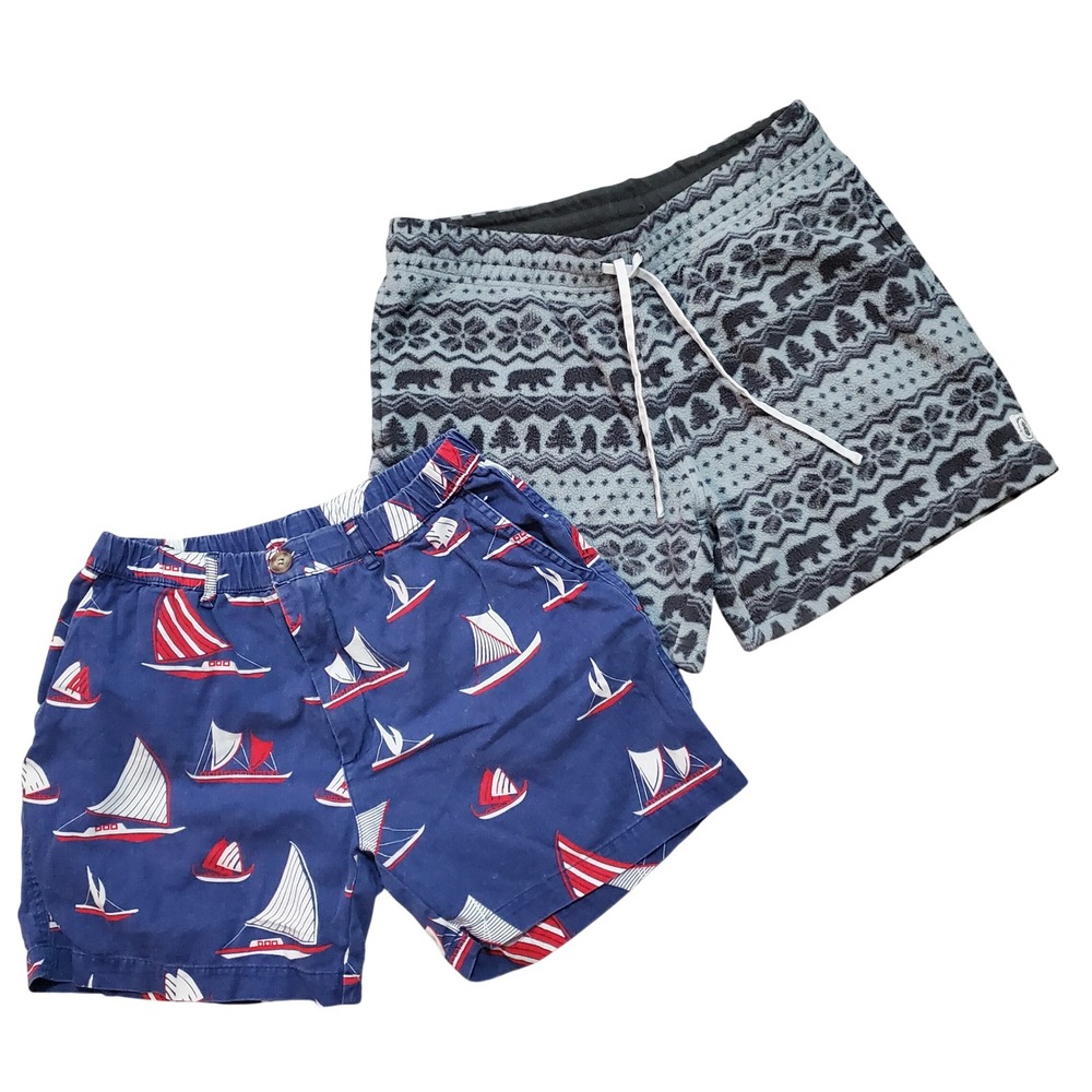 Chubbies Mens Shorts Bundle Medium Sailboat Navy Cotton & Fair Isle Fleece Bear